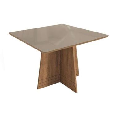 Imagem de Mesa p/ Cozinha Lótus c/ Tampo Madeirado c/ Vidro 105x105m Freijo/Bron