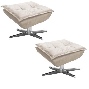 Imagem de Kit 2 Puffs Decorativos Sala de Estar Giratória Cromada Opla Suede Bege - Ibiza