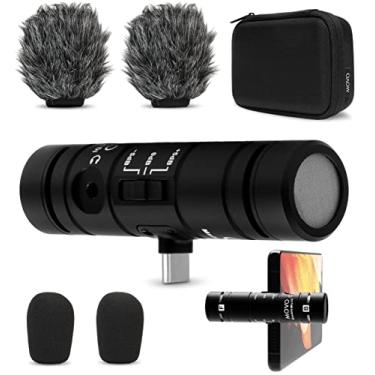 Imagem de Movo DoubleMic-UC Microfone de telefone de cápsula dupla para dispositivos USB-C - Condensador cardioide de dois lados Mic Shotgun Android para gravação de vídeo - Microfone profissional para Samsung, iPad Pro, Google Pixel