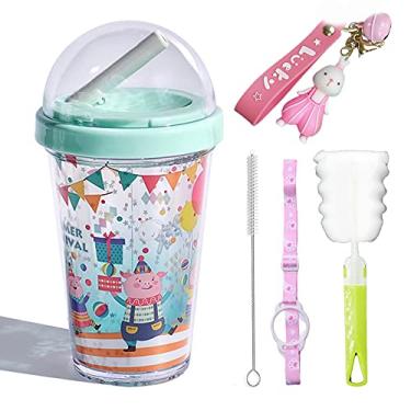 Imagem de seelucky Carrossel Copo de viagem com canudo menina carnaval caneca brilhante festival copo de plástico rosa piquenique festa presente de aniversário (circo verde, 320 ml)