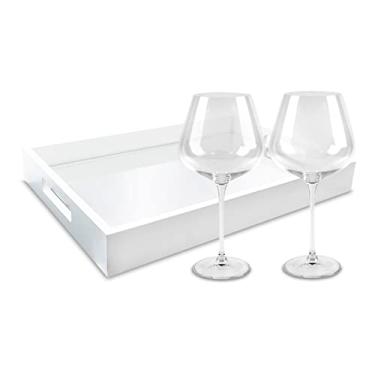 Imagem de Kit Bandeja Branca e Taça de Vinho 860ml 3 peças