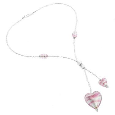 Imagem de GlassOfVenice Murano Glass Heart Tie Colar - Listrado Prata Rosa, Vidro, Cristal