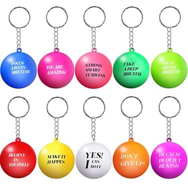 Imagem de Zomiboo 20 bolas motivacionais de estresse, chaveiros, bolas de espuma coloridas com citações, bola inspiradora para alívio de estresse, alivia a ansiedade (cores brilhantes)