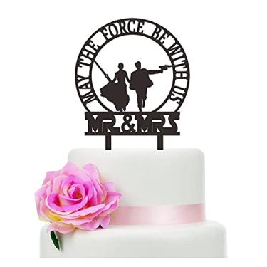 Imagem de May The Force Be With US Wedding Cake Topper, Gun Couple Theme Wedding Cake Topper, Funny Mr And Mrs Cake Decorations