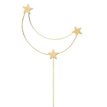Imagem de YOVECATHOU Decoração de bolo de metal estrela lua topo de bolo para chá de bebê, meninos meninas crianças festa de aniversário, ouro de casamento