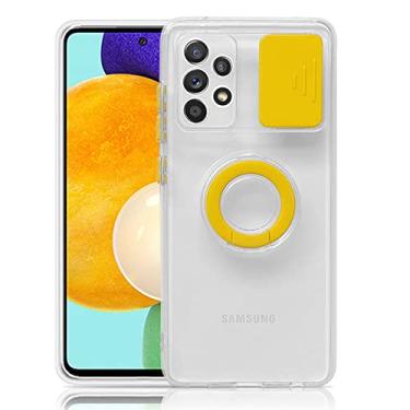Imagem de Capa de proteção de câmera de lente deslizante para samsung galaxy s22 s21 a12 a32 a22 a52 a53 a72 suporte de anel ultra plus 5g capa de telefone transparente, amarela, para samsung a32 4g