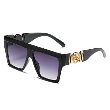 Imagem de Óculos de sol quadrados de uma peça vintage overszied para mulheres moda chique flor óculos de sol masculino hip hop gradiente tons, preto duplo cinza, tamanho único