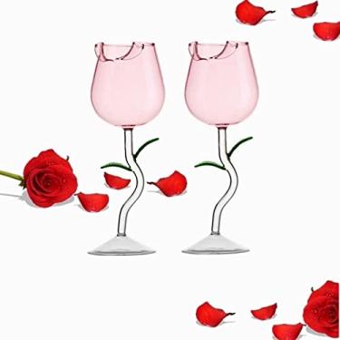 Imagem de BVCED Conjunto de 2 taças de vinho em forma de flor de rosa, taça de vinho de 280 ml, taça de vinho tinto extravagante, copo de vinho tinto rosa, coquetel, vinho, taças de champanhe de cristal para festa, jantar, casamento, bar, presente de festival criativo