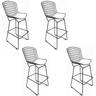 Imagem de Kit 4 Banquetas BERTÓIA preta assento branco altura 70cm - Poltronas do Sul