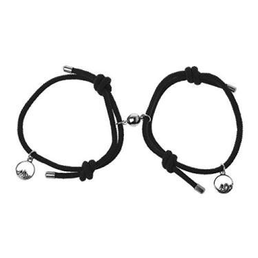 Imagem de Pulseira YU-NIYUT com 2 peças minimalistas para amantes e amizade combinando com corda trançada para casal, kit de bracelete de distância magnética para amantes, Preto