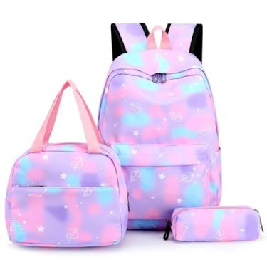 Imagem de 3 unidades/set mochila adolescente saco de escola alça ajustável moda mochila de viagem à prova à prova d' água água volta para o miúdo (Roxo)