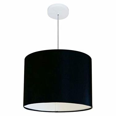 Imagem de Lustre Pendente Cilíndrico Cúpula Tecido 40x30 cm, Vivare Iluminação, Pendente4146 PR, Preto, Médio
