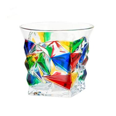 Imagem de KNC Copos de uísque pintados à mão, copos de uísque coloridos de cristal de confete arco-íris romântico, ideia de presente para ela, bar em casa, casamentos (diamante (270 ml))