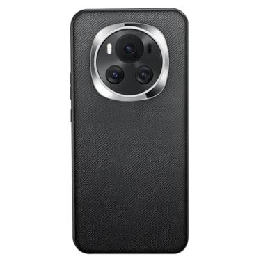 Imagem de LTLMYDAM Capa moderna para Honor Magic 6Pro/Magic 6, capa fina de couro legítimo, proteção de borda elevada de metal para lentes contra arranhões e à prova de choque, preta, 6Pro