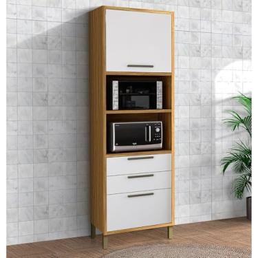 Imagem de Paneleiro Torre Quente com 2 Portas 2 Gavetas e Espaço para Micro-ondas 100% Mdf Vicenza Espresso Mó Amêndoa/Branco