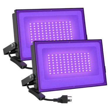 Imagem de Onforu Pacote com 2 luzes pretas de LED de 60 W, holofote com plugue, luzes pretas à prova d'água IP66 para festa de dança, brilham no escuro, luzes de Halloween, pintura corporal, pôster