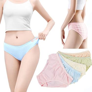 Imagem de Roupa íntima feminina descartável para viagem calcinha de algodão colorida cuecas femininas hotel spa hospital hospital emergências, Multicolorido (rosa, amarelo, azul, verde, damasco)-5 peças, GG