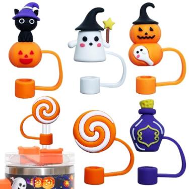 Imagem de 5 Tampas de Canudos para Copos Stanley de 887 ml e 1,2 L, de Silicone com Alça, Reutilizáveis à Prova de Poeira, 10 mm, Capas de Ponta de Canudo para Halloween (Cor 4)