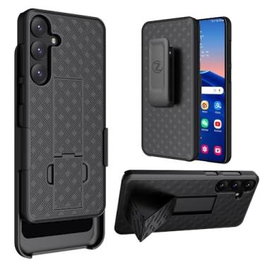 Imagem de ZASE Compatível com Samsung Galaxy S24 5G (6,2 polegadas) 2024 coldre clipe de cinto capa protetora resistente super fina resistente armadura defensor clipe forte suporte (capa combo coldre preto)