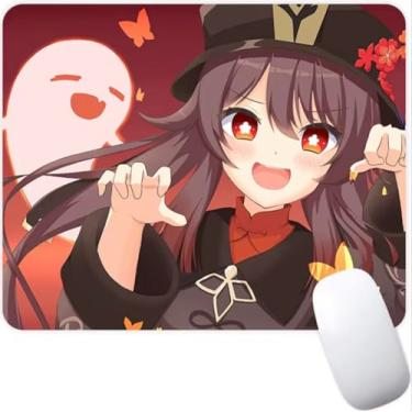Imagem de Genshin Impact Hu Tao Anime Mangá Videogame Antiderrapante Gaming Computador Mouse Pad Gaming Desktop Laptop Mouse Pad com Borda Costurada 22 x 18 cm