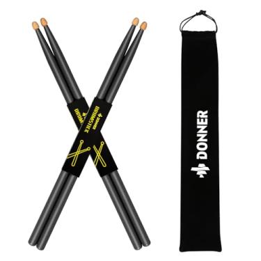 Imagem de Donner Tambores de bateria, baquetas pretas clássicas de madeira de bordo 7A com bolsa de transporte, 2 pares