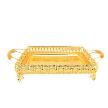 Imagem de Bandeja de Servir de Metal Com Alça,Decorativa Em Estilo Europeu Dourado, Bandeja de Servir Retangular Bandeja de café Bandeja Decorativa Bandeja de Lanche Bandeja de Servir Comida