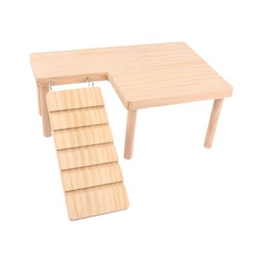 Imagem de Generic Plataformas de madeira para hamster, brinquedo para roedores, conjunto de acessórios para gaiola de escada, escadas estáveis em forma de L para,