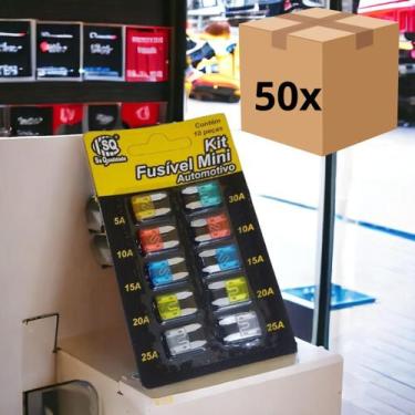 Imagem de Kit 50 cartelas Fusivel Automotivo Lamina Mini 10 peças 5/10/15/20/25/