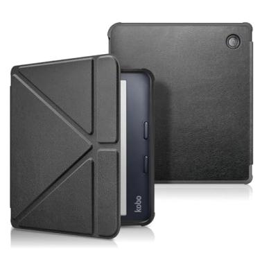 Imagem de Capa com suporte para 17.8 cm Kobo Libra Color 2024, capa fina de couro PU premium para leitor de cor Kobo Libra, suporta hibernação automática (preta, cor Libra 7 2024)