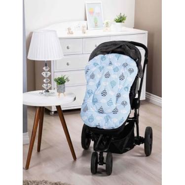 Imagem de Colchonete Capa Forro Dupla Face Super Macio para Carrinho Bebê 100% Algodão Várias Estampas (BALÕES AZUL)