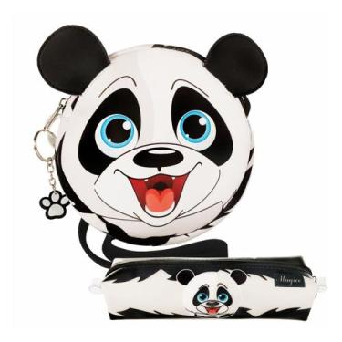 Imagem de Kit Infantil Feminino Bolsa e Estojo Ursinho Panda, Magicc Bolsas