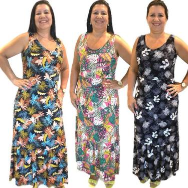 Imagem de Kit 3 Vestido Longo Feminino Plus Size Soltinho Versátil - Felicity