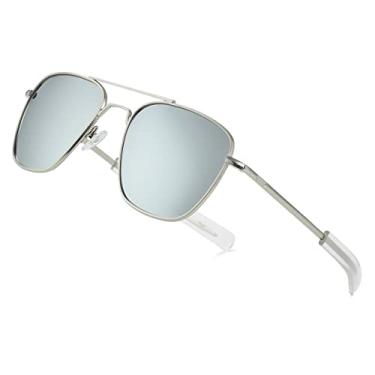 Imagem de JOVAKIT Óculos de sol masculino aviador polarizado, retrô, estilo militar, piloto, têmporas de baioneta, proteção UV400, Espelho A8 prata/prata, lenswidth