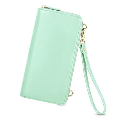 Imagem de nuoku Carteira feminina com suporte de cartão de crédito para celular, carteira de couro PU com bloqueio de RFID, Verde