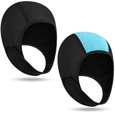 Imagem de 2 peças de neoprene com capuz de mergulho térmico, toucas de natação com tiras de queixo, gorro de neoprene para surfe, chapéu de mergulho para homens e mulheres, esportes aquáticos, 2,5 mm (preto,