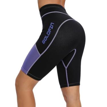 Imagem de GoldFin Short feminino de neoprene, calça de neoprene de 3 mm para esportes aquáticos, surf, natação, mergulho, caiaque (roxo 3 mm, M)