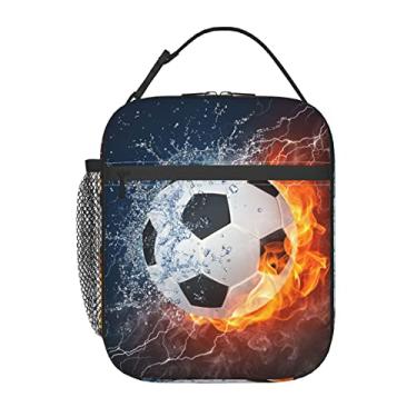 Imagem de Bola de futebol esportiva lancheira para meninos meninas lancheira reutilizável sacos de refeição isolados bolsa de almoço portátil para crianças escola homens trabalho viagem piquenique