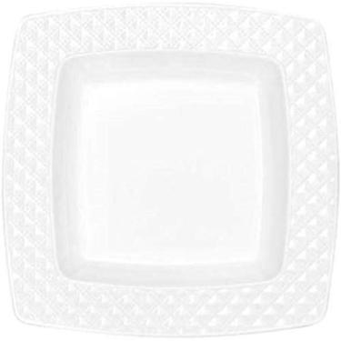 Imagem de Pratos de jantar quadrados brancos com borda branca - 27,3 cm | Coleção de diamantes | Pacote com 10