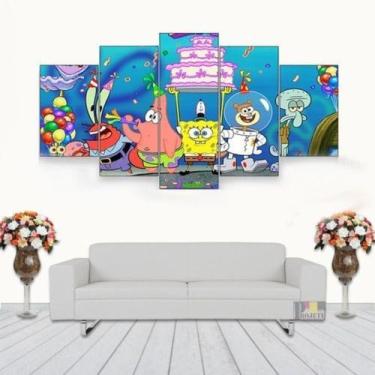 Imagem de Quadro Decorativo Turma Bob Esponja Para Quarto Infantil Kit 5 peças m