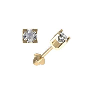 Imagem de Brinco segundo furo bebê quadrado pedra branca zirconia ouro amarelo 1