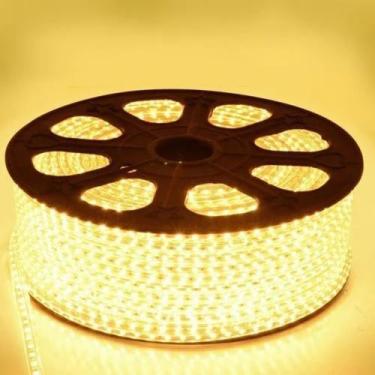 Imagem de Rolo 10m Mangueira Led 110v Fita Led Chata Branco Quente 5050 - k1msto
