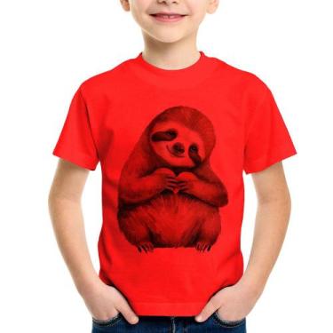 Imagem de Camiseta Infantil Bicho Preguiça Coração - Foca na Moda, Vermelho, 8