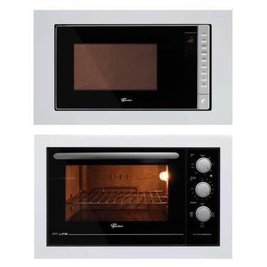 Imagem de Kit Forno Elétrico Fischer Fit Line Embutir Autolimpante 48L + Micro-Ondas 25l Branco 220v