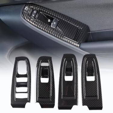 Imagem de Capa de interruptor de elevação de janela compatível com Subaru WRX 2022 2023, porta de carro, vidro, botão de elevação, painel de decoração, acessórios de capa de acabamento (padrão de fibra de