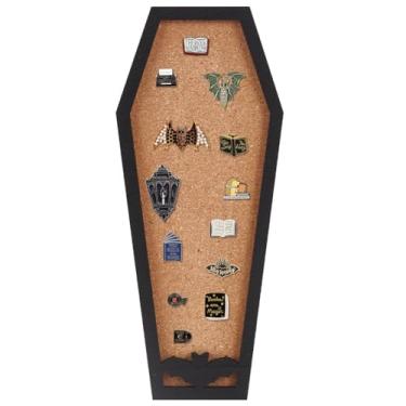 Imagem de BENECREAT Quadro de cortiça para morcego caixão, quadro de exibição de boletins de 28,4 x 12 cm, quadro de cortiça montado na parede com moldura preta para exibição de broche, decoração de Halloween