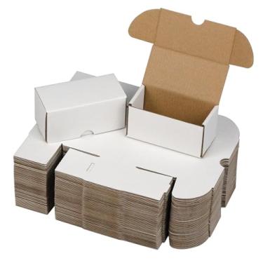 Imagem de HESESOH Conjunto de 50 Caixas de Remessa de 4,6 X 2,2 X 2,2", Caixa de Papelão Ondulado Branco, Correspondência de Literatura para Embalagem de Pequenas Empresas