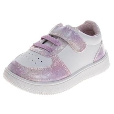 Imagem de Josmo Tênis infantil casual para meninas e meninos – Tênis esportivo de corrida com fecho de alça leve (tamanhos de 5 a 10 crianças), Branco, rosa, 19