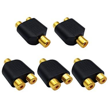 Imagem de Adaptador divisor AAOTOKK RCA Y banhado a ouro, 1RCA macho para 2 conectores fêmea RCA áudio vídeo Y divisor conector para cabo de TV áudio vídeo AV (pacote com 5), F/F