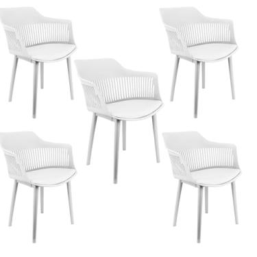 Imagem de Kit 5 Cadeiras Marcela Montreal Mena Polipropileno com Estofado em Branco - Lianto Decor