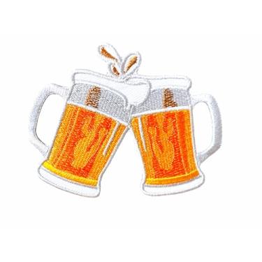 Imagem de Bru_289 Caneca de cerveja Happy Cheers com remendos caneca de vidro de cerveja alcoólica bebida fria com logotipo fofo de desenho animado 2 costurar ferro em aplique bordado crachá sinal remendos